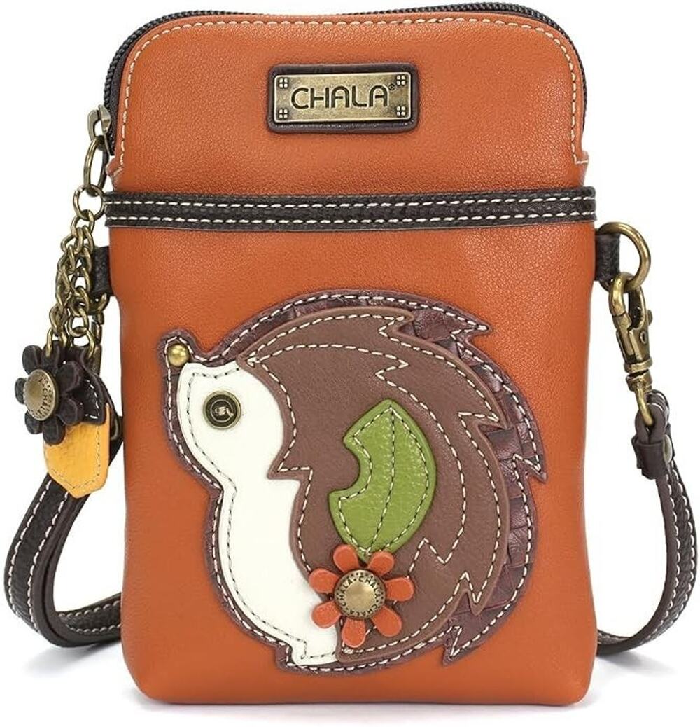 Chala Faux Leather Cellphone Crossbody Purse - Hedgehog, Orange NWT